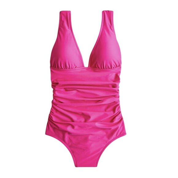 J.Crew Ruched V-Neck One-Piece Swimsuit Pink Radiant Fuchsia NWT $118 -Pick Size - Picture 6 of 14